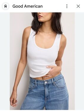 Good American White Ribbed Scoop Tank, s M